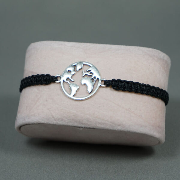 Makramee Armband Weltkugel silber